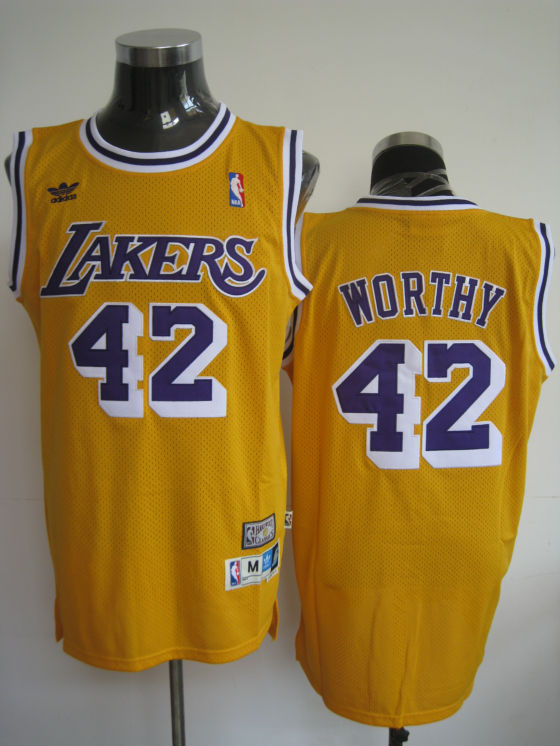  NBA Los Angeles Lakers 42 James Worthy Swingman Yellow Throwback Jersey